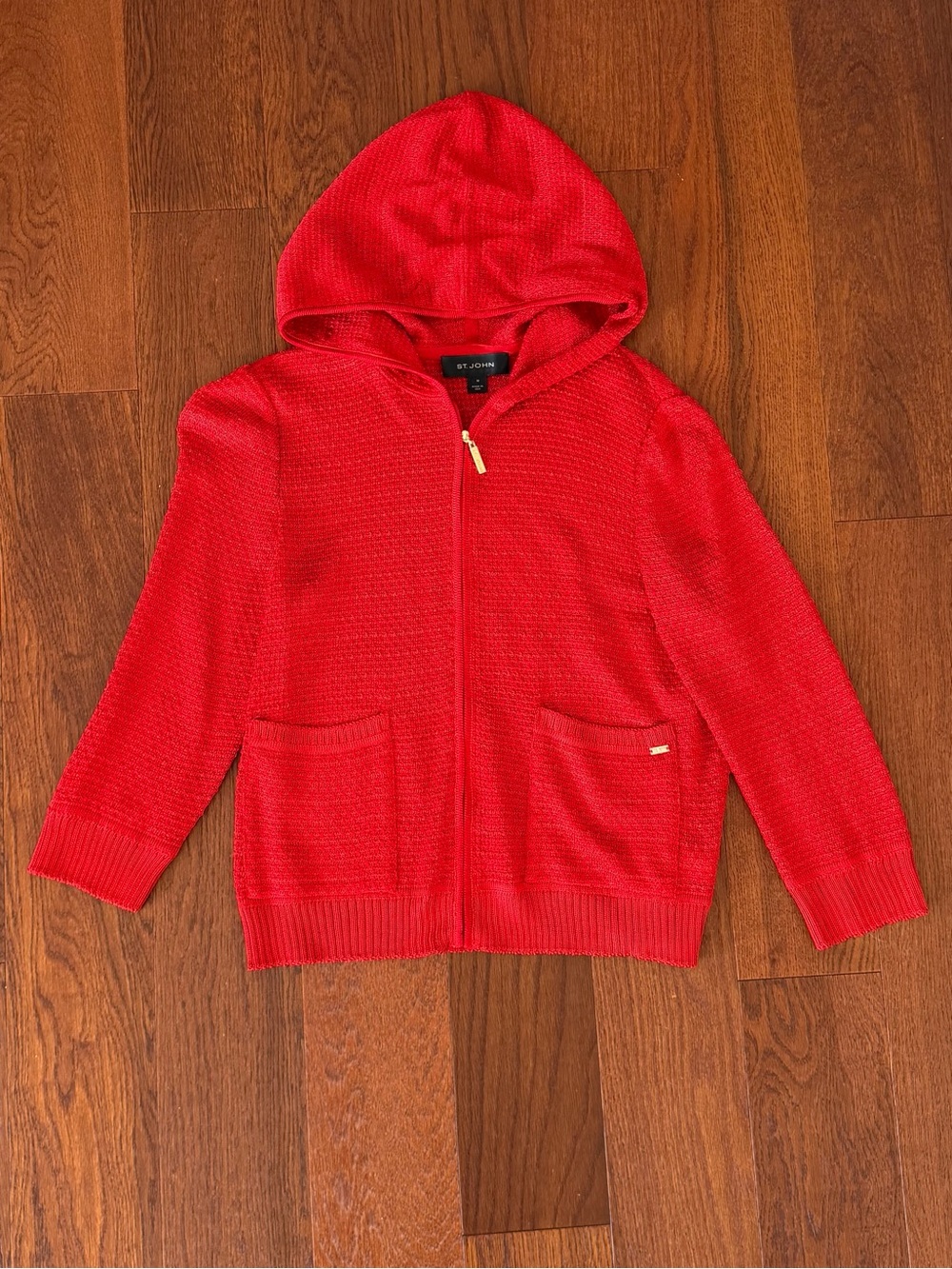 St. John Knit Full-Zip Hooded Sweater Jacket  Pre-Fall 2009 Red size M
